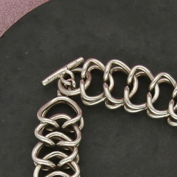 sterling silver 15mm unique link chain toggle bracelet size 7in - Picture 3 of 3